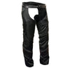Milwaukee Leather men's black vented textile chaps with leather trim and snap-out liner, designed for motorcycle riding.