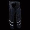 Milwaukee Leather men's black vented textile chaps with leather trim, snap-out liner, and protective design for motorcycle riding.