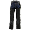 Milwaukee Leather men's black vented textile chaps with leather trim, featuring adjustable waist and reinforced knee panels.