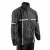 Milwaukee Leather men's black water-resistant motorcycle rain suit with hi-vis reflective tape, shown on a mannequin.