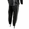 Milwaukee Leather men's black water-resistant motorcycle rain suit with hi-vis reflective tape, shown on a mannequin.