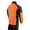 Milwaukee Leather men's black and orange motorcycle rain suit with reflective tape and water-resistant material, designed for safety and visibility.