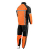 Milwaukee Leather men's black and orange waterproof motorcycle rain suit with hi-vis reflective tape, designed for outdoor riding.
