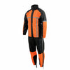 Milwaukee Leather men's black and orange motorcycle rain suit with reflective tape, water-resistant and hi-vis for safety.