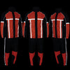 Milwaukee Leather men's black and orange motorcycle rain suit with reflective tape, water-resistant fabric, front view.
