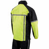 Milwaukee Leather men's black and neon green motorcycle rain suit with water resistance and high-vis reflective tape, front view.