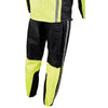 Milwaukee Leather men's black and neon green motorcycle rain suit with reflective tape, water-resistant and designed for visibility.