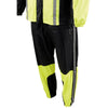 Milwaukee Leather men's black and neon green motorcycle rain suit with reflective tape, water-resistant and hi-vis for safety.
