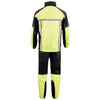 Milwaukee Leather men's black and neon green motorcycle rain suit with waterproof fabric and reflective tape for visibility.