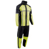 Milwaukee Leather men's black and neon green motorcycle rain suit with water resistance and high-vis reflective tape.