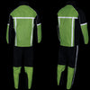 Milwaukee Leather men's black and neon green motorcycle rain suit with high-vis reflective tape, shown from the back.