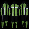 Milwaukee Leather men's black and neon green motorcycle rain suit with reflective tape, water-resistant and designed for visibility.