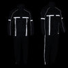 Milwaukee Leather men's black water-resistant motorcycle rain suit with hi-vis reflective tape, front view, dual image.