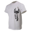 Milwaukee Leather Ghost skull double-sided white printed T-shirt for men, featuring bold graphic design on textile clothing.
