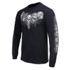 Black Milwaukee Leather men's long sleeve T-shirt with five skulls graphic, HighwayLeather textile clothing.