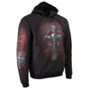 Black Milwaukee Leather Celtic Cross Pocket hoodie for men, featuring detailed cross embroidery and comfortable textile fabric.