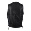 Milwaukee Leather men's black leather motorcycle vest with side laces, shown from the back with web detailing.