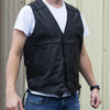 Milwaukee Leather men's black leather motorcycle vest with side laces, front view showcasing stylish and durable design.