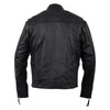 Milwaukee Leather men's black motorcycle leather jacket with Scotch collar, shown from the back for motorcycle riding style.