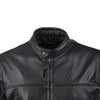 Milwaukee Leather MV5020 men's black motorcycle leather jacket with scooter collar, front buttons, and detailed stitching.