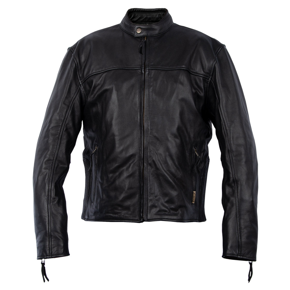 Milwaukee Leather MV5020 men's black motorcycle leather jacket with scooter collar, front view, stylish and durable men's motorcycle jacket.