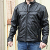 Milwaukee Leather men's black motorcycle leather jacket with scoter collar, front view, stylish and durable motorcycle apparel.