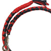 Hot Leathers Get Back genuine red and black leather whip with braided handle and tapered tip for riding or collection.