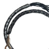 Hot Leathers Get Back leather whip in black and silver with braided handle, designed for durability and style.