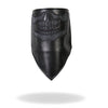 Black leather reflective skull neck warmer with fleece lining by Hot Leathers, designed for face and neck safety.