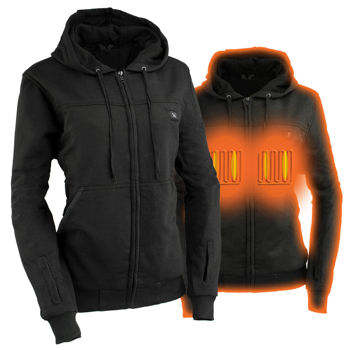 Milwaukee Leather Nexgen Heat NXL2717DUAL women's heated black hoodie with battery pack, winter jacket, and sweatshirt-style design.