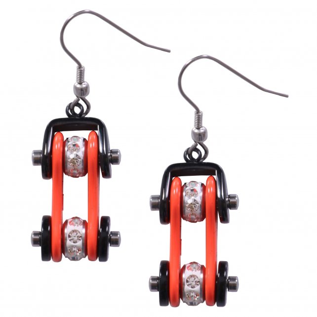 Orange and black bike chain earrings by Hot Leathers, accessories featuring a bold, edgy design with chain link details.