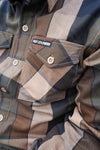 Men's Hot Leathers Sidewinder flannel long sleeve shirt in black and gray with button front and collar detail.