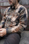 Hot Leathers Sidewinder men's flannel long sleeve shirt in black and gray with button-up front and classic collar.