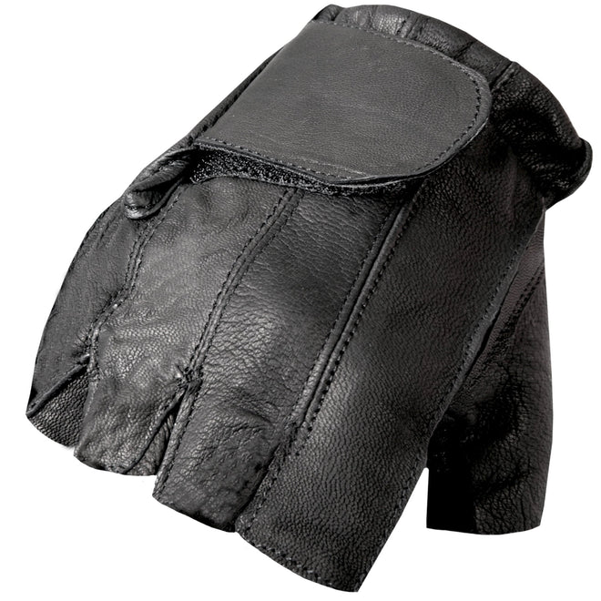Hot Leathers GVM1011 naked leather fingerless gloves with padded gel palm for comfort and grip.