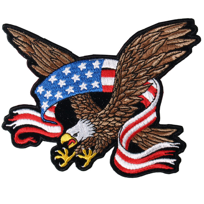 Hot Leathers American Flag Banner Eagle patch, 11x9 inches, featuring patriotic design with eagle and flag imagery.
