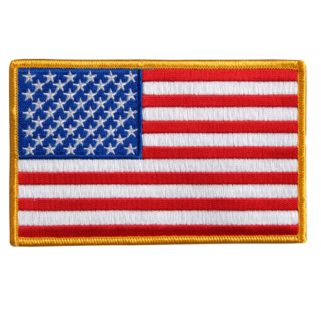 Hot Leathers American Flag patch, 10x6 inches, featuring bold stars and stripes on durable fabric for motorcycle or clothing decoration.