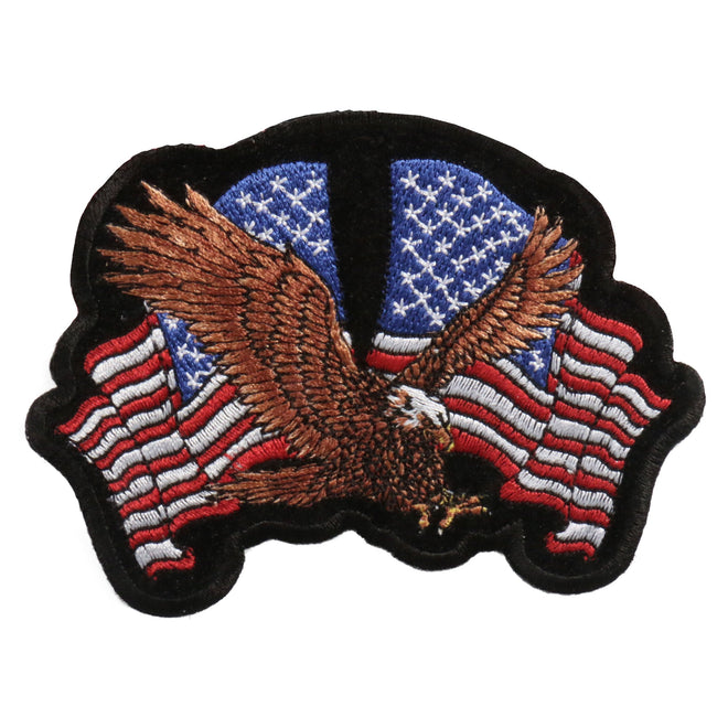 Hot Leathers Eagle 2 Flags patch, 4x3 inches, featuring patriotic eagle and flag design on fabric patch.