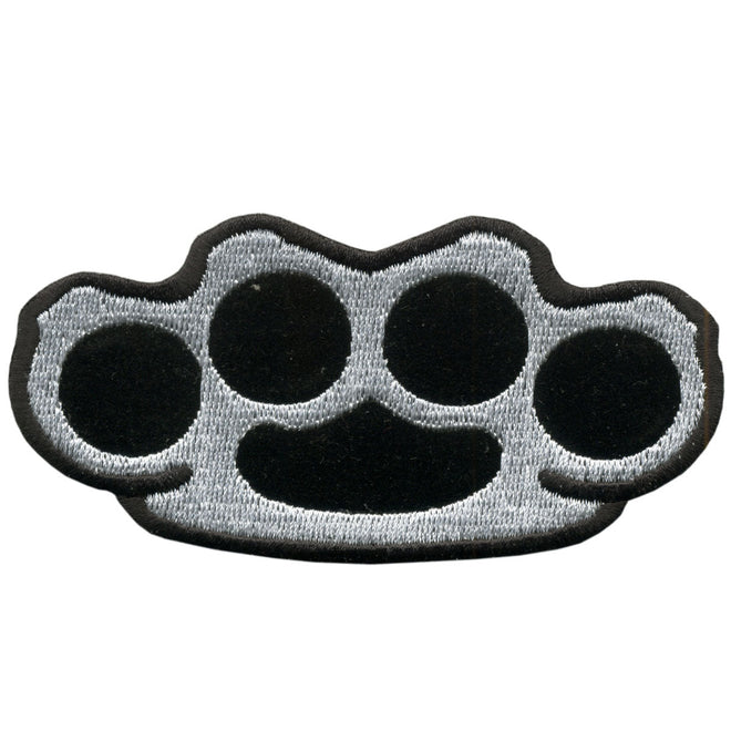 Hot Leathers Brass Knuckles patch, 4x2 inches, with bold design on embroidered patch for motorcycle apparel or accessories.