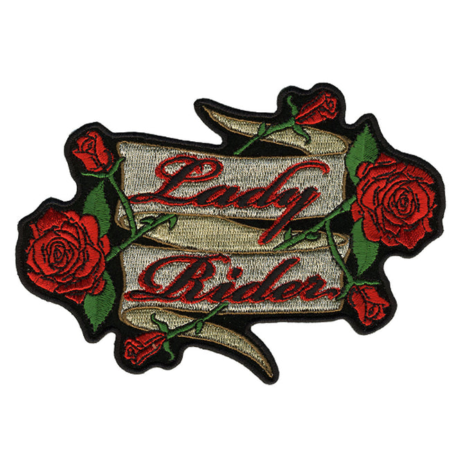 Hot Leathers Lady Rider Roses patch featuring floral design, measuring 5x4 inches, ideal for motorcycle gear or apparel.