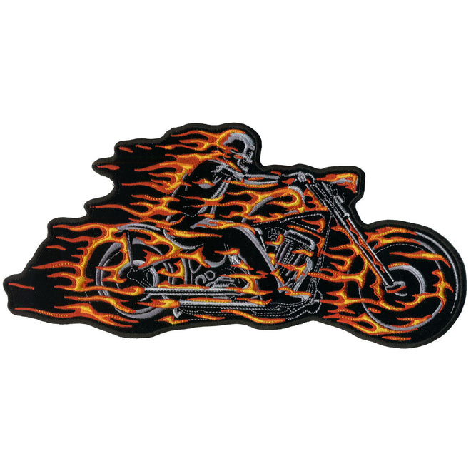 Hot Leathers Hell Rider biker patch, 5x3 inches, featuring bold design with flames and skull imagery for motorcycle enthusiasts.