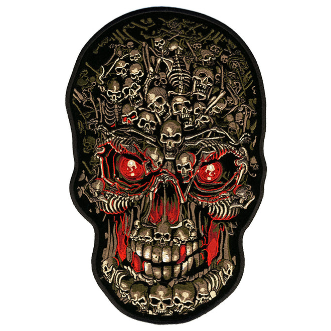 Hot Leathers Skull Made of Skulls patch, 8x12 inches, featuring a detailed skull design on fabric patch.