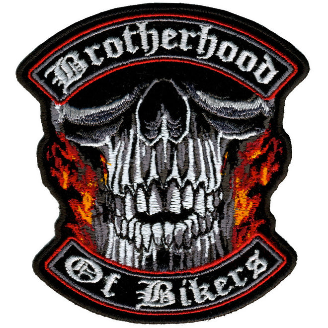 Hot Leathers Brotherhood of Bikers patch, 4x4 inches, featuring bold embroidered design on black fabric.