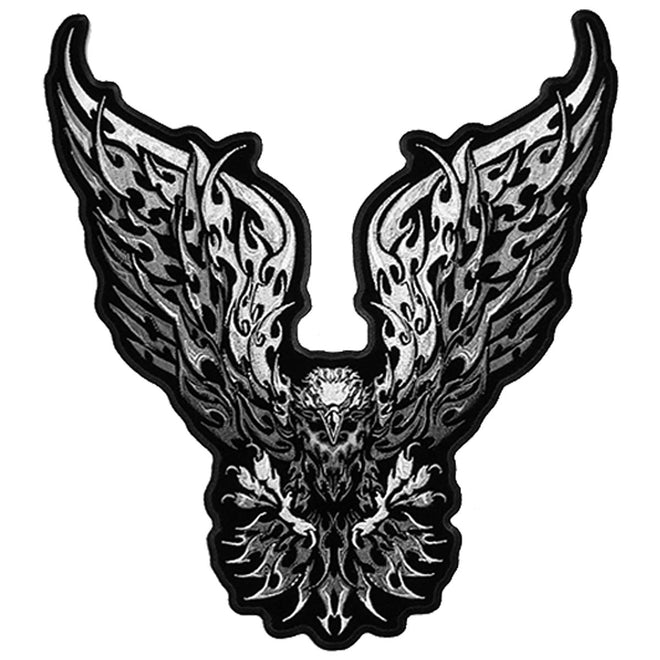 Hot Leathers Tribal Eagle patch, 11x12 inches, featuring detailed eagle design on fabric patch for jackets or gear.