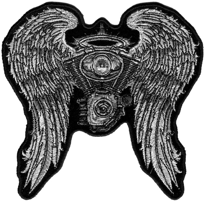 Hot Leathers Asphalt Angel patch for ladies, 5x5 inches, featuring a detailed angel design on black background.