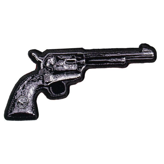 Hot Leathers Revolver right patch, 5x2 inches, featuring a detailed revolver design on a fabric patch.