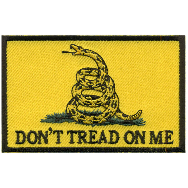 Hot Leathers Don't Tread On Me patch, 4x3 inches, featuring bold design and vibrant colors, suitable for motorcycle or apparel customization.