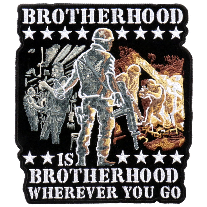 Hot Leathers Brotherhood patch, 5x6 inches, featuring detailed embroidered design, perfect for motorcycle gear or jackets.