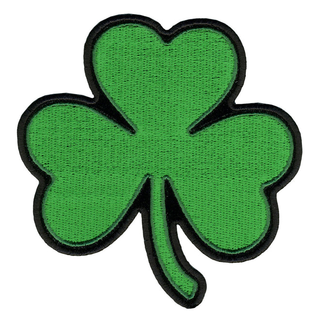 Hot Leathers Shamrock patch, 4x4 inches, featuring a green embroidered shamrock design on durable patch material.