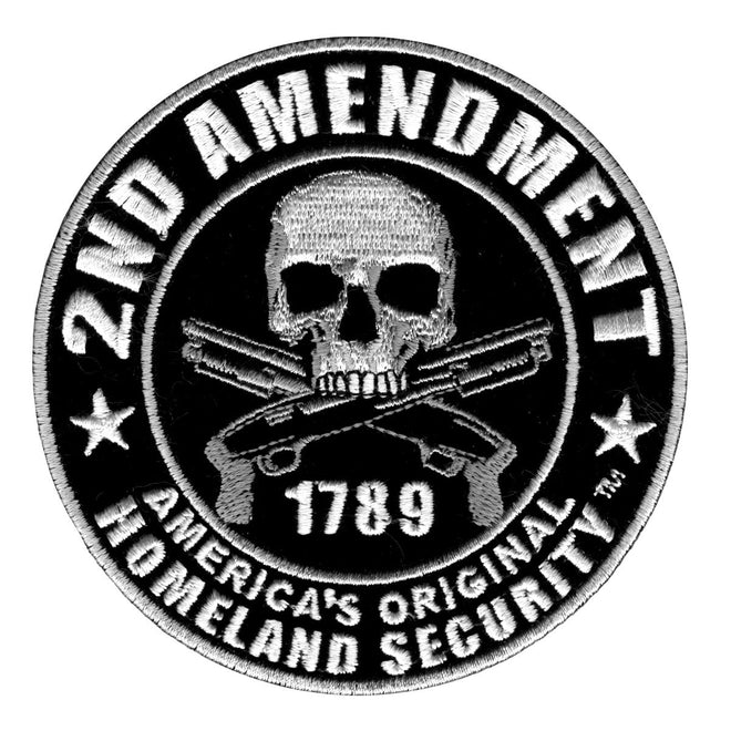 Hot Leathers 2nd Amendment American Homeland Security embroidered patch, 9x9 inches, featuring patriotic design and detailed stitching.