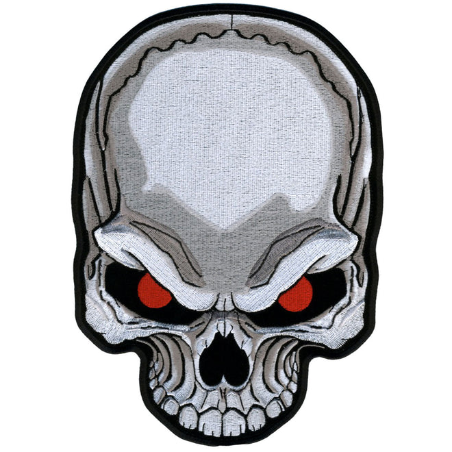Hot Leathers Skull Red Eyes patch, 3x4 inches, featuring a detailed skull design on a black background.
